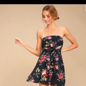 Lulus Strapless Navy Floral Mini Dress Size XS